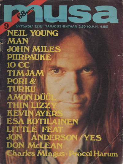 Musa-lehti N:o 9 Syyskuu 1976 : Neil Young, Man, John Miles, Piirpauke, 10 CC, Timjam, Pori and Turku ym.