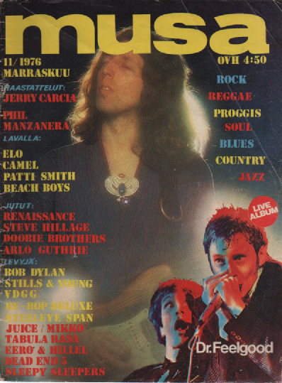 Musa-lehti N:o 11 Marraskuu 1976 : Jerry Carcia, Phil Manzanera, Elo, Camel, Patti Smith, Beach Boys, Renaissance etc.