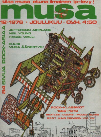 Musa-lehti N:o 12 Joulukuu 1976 : Jefferson, Airplane, Neil Young, Hasse Walli, Rock-klassikot 1965-1970, Beatles, Doors, Moody Blues ym.