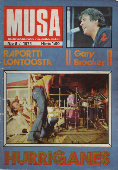 Musa suomalainen musiikkilehti N:o 9 1974 : Raportti Lontoosta, Gary Brooker, Hurriganes