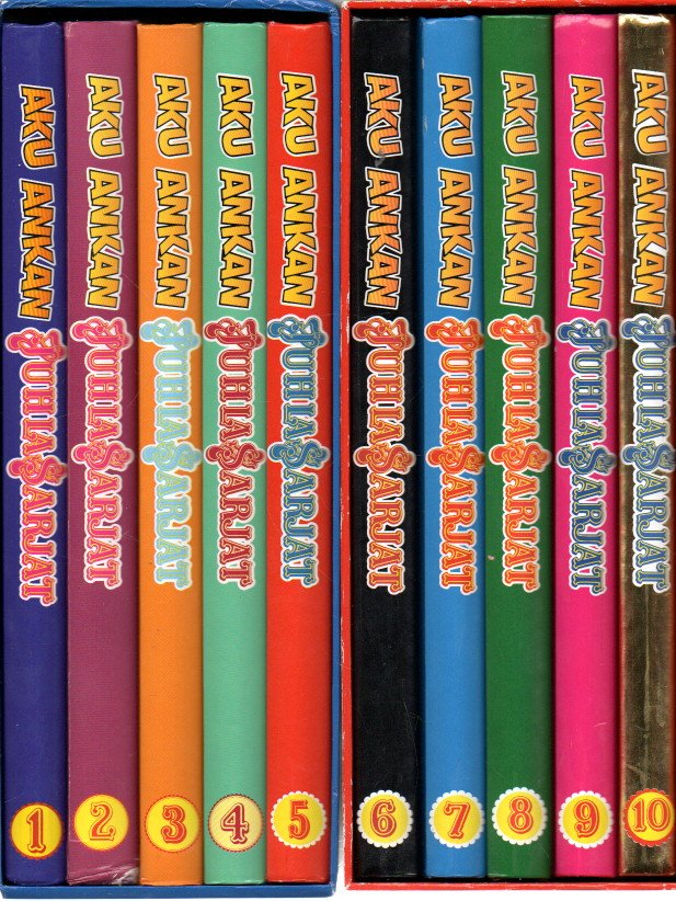 Aku Ankan juhlasarjat 1-10 + kotelot (Carl Barks) (8 kpl:tta 1.painosta, osa 1. 7.p. osa 4. 2.p.)